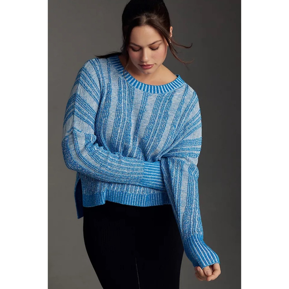 Anthropologie Blue Striped‎ Knit Sweater Pullover Casual Lightweight Cropped Top